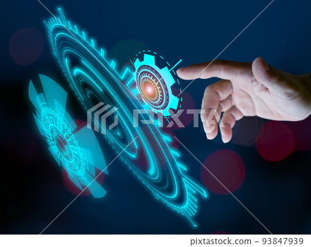 fingers and touching the future interface technology The future of user experience. technology concept. 93847939