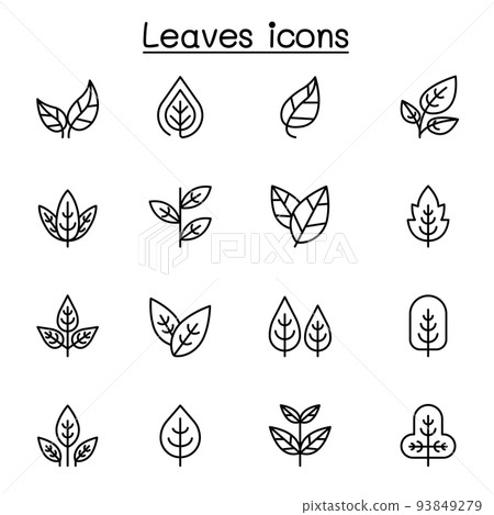 Leaf icon set in thin line style - Stock Illustration [93849279] - PIXTA