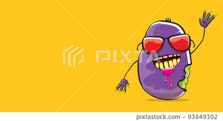 vector funny cartoon spooky violet zombie potato character isolated on orange background. Zombie potato vector concept halloween background and label. Dead monster vegetable funky character vector funny cartoon spooky violet zombie potato character isolated on orange background. Zombie potato vector concept halloween background and label. Dead monster vegetable funky character 93849302