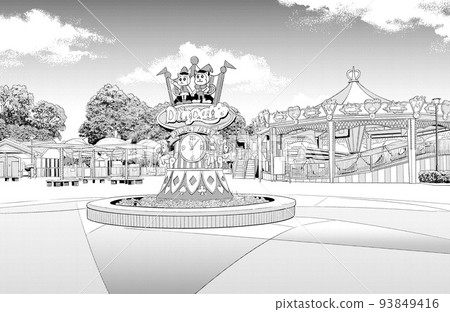 漫畫風格的筆劃插圖遊樂園_遊樂園 93849416