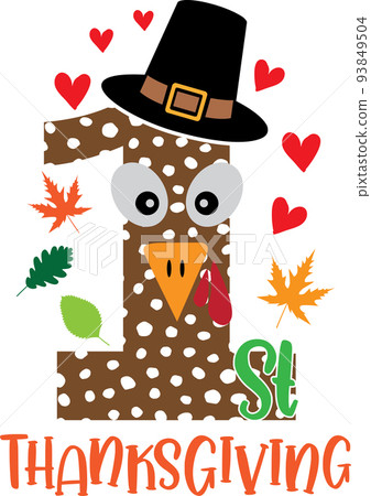 1st Thanksgiving with Pilgrim, Happy Fall, Thanksgiving Day, Happy Harvest, Vector Illustration File 93849504