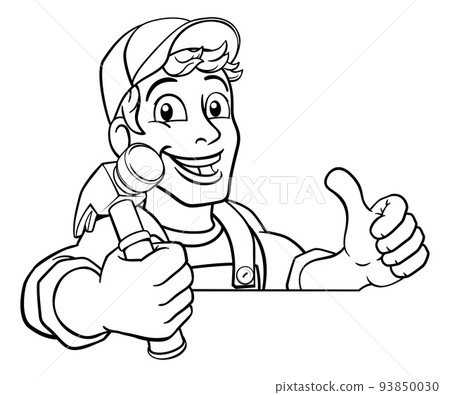 Handyman Hammer Cartoon Man DIY Carpenter Builder Handyman Hammer Cartoon Man DIY Carpenter Builder 93850030