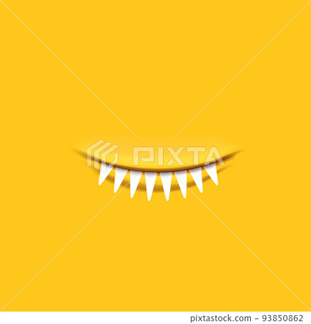 Vector Cartoon open monster shark mouth isolated on orange background. Funny and cute Halloween Monster open mouth with big vampire fangs Vector Cartoon open monster shark mouth isolated on orange background. Funny and cute Halloween Monster open mouth with big vampire fangs 93850862