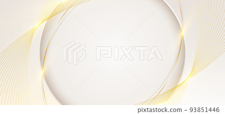 3D modern luxury banner template design white circle shape with golden curved lines light sparking on clean background 93851446