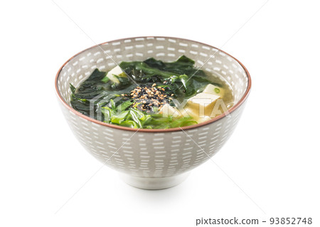 Traditional Japanese soup Miso in bowl isolated on white 93852748