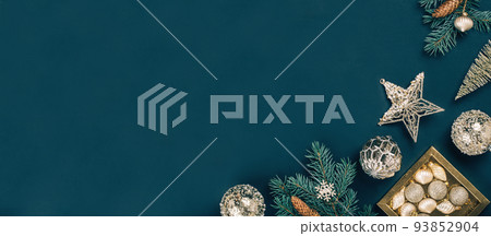 Christmas and New Year rich golden ornaments banner. 93852904