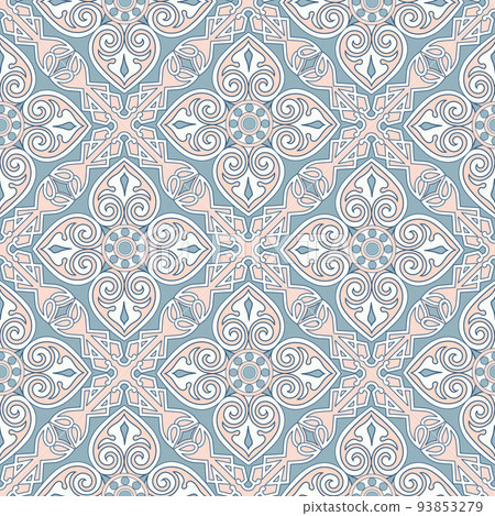 Abstract floral seamless pattern. Mosaic floral ornamental background. Muslim ornament in arab orient style with Arabic, Turkish, Indian motifs. Good for fabric, textile, wallpaper or package Abstract floral seamless pattern. Mosaic floral ornamental background. Muslim ornament in arab orient style with Arabic, Turkish, Indian motifs. Good for fabric, textile, wallpaper or package 93853279