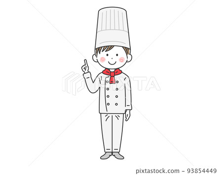 Illustration of a male chef pointing a finger Illustration of a male chef pointing a finger 93854449