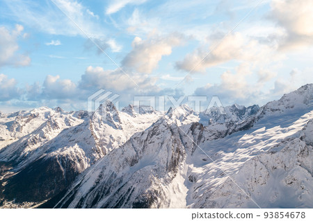 mountain view with blue sky and white clouds 93854678