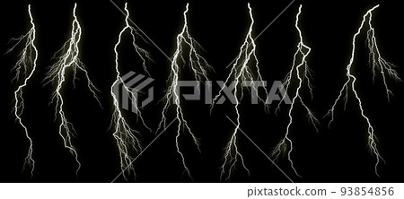 Set of different lightning bolts isolated on black background 93854856