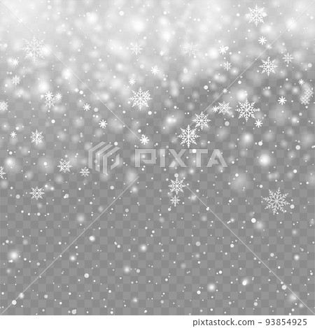 Xmas or New Year background with falling snowflakes on transparent backgrund. Vector Xmas or New Year background with falling snowflakes on transparent backgrund. Vector 93854925