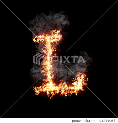 Letter L burning in fire with smoke, digital art isolated on black background, a letter from alphabet set Letter L burning in fire with smoke, digital art isolated on black background, a letter from alphabet set 93855061