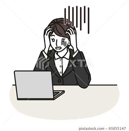 一個穿著西裝的女人低頭看著她的電腦屏幕 一個穿著西裝的女人低頭看著她的電腦屏幕 93855147