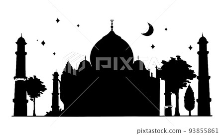 Silhouette of the Muslim mosque Ramadan kareem traditional Islamic holiday Vector illustration 93855861