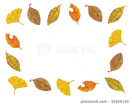 Watercolor-style hand-drawn illustration of fallen leaves with autumn leaves Horizontal square frame Watercolor-style hand-drawn illustration of fallen leaves with autumn leaves Horizontal square frame 93856199