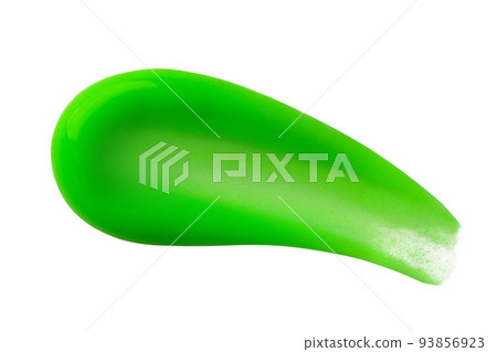 Green gel abstract colour smear. Green dye hair smudge isolated on white background. 93856923