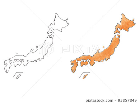 Hand-painted map of Japan Line drawing and watercolor style 93857849