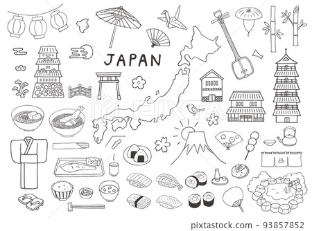 與日本相關的手繪插圖集（單色） 93857852