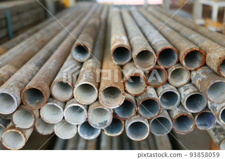 Scaffold pipe have been kept on stand or shelf for support construction job, The piping was used by scaffolder to install on job site and support worker to working at high. 93858059