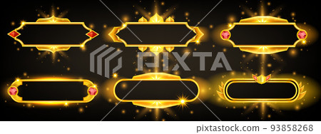 Golden game vector frame set, ancient royal border kit RPG  elements, UI medieval interface badge.  93858268