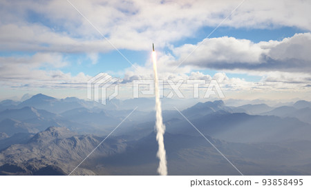 Rocket fly on mountains background Rocket fly on mountains background 93858495