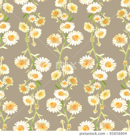 Chamomile seamless pattern. Watercolor vintage illustration. Isolated on a beige background. Chamomile seamless pattern. Watercolor vintage illustration. Isolated on a beige background. 93858804
