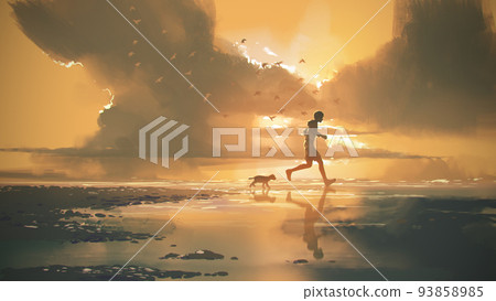 jogging on the beach at sunset jogging on the beach at sunset 93858985
