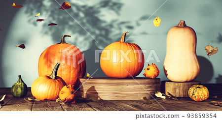 Autumn pumpkins - Harvest and Thanksgiving theme - 3d Autumn pumpkins - Harvest and Thanksgiving theme - 3d 93859354