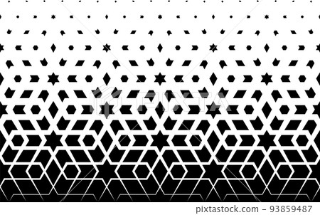 Geometric pattern of black figures on a white background. Based on traditional arabic ornament. Seamless in one direction. Geometric pattern of black figures on a white background. Based on traditional arabic ornament. Seamless in one direction. 93859487