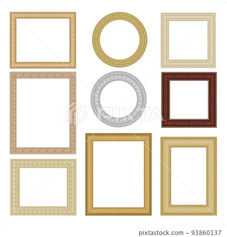 Baguette frames. Pictures and paintings square frames with ornamental decoration recent vector blank templates for personal design projects 93860137