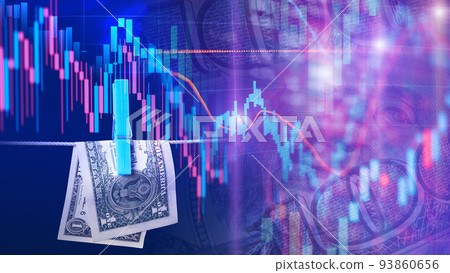 One dollar dried on a clothesline with Candlestick charts as a concept of Stock background One dollar dried on a clothesline with Candlestick charts as a concept of Stock background 93860656