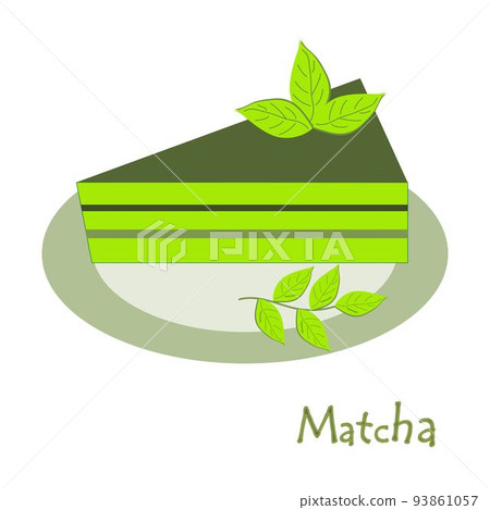 Match. A piece of green matcha cake. Plant for cooking ingredients, baking and tea. Vector illustration Match. A piece of green matcha cake. Plant for cooking ingredients, baking and tea. Vector illustration 93861057