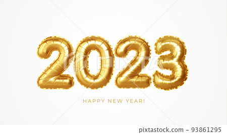 2023 3d Realistic Gold Foil Balloons. Happy New Year 2023 greeting card. Vector illustration 2023 3d Realistic Gold Foil Balloons. Happy New Year 2023 greeting card. Vector illustration 93861295