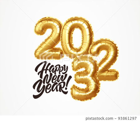 2023 3d Realistic Gold Foil Balloons. Happy New Year 2023 greeting card. Vector illustration 2023 3d Realistic Gold Foil Balloons. Happy New Year 2023 greeting card. Vector illustration 93861297