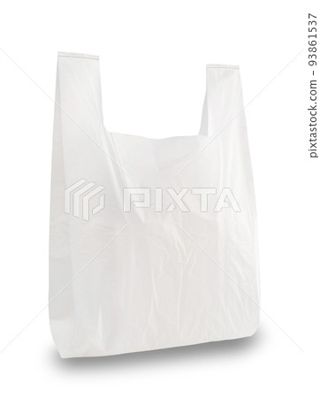 Close up of empty white plastic bag with space for your logo. Isolated on white background. Way in path. Close up of empty white plastic bag with space for your logo. Isolated on white background. Way in path. 93861537