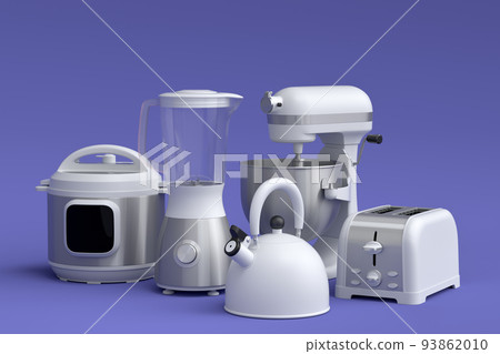 Electric kitchen appliances and utensils for making breakfast on violet 93862010