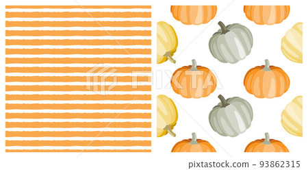 Set of two seamless patterns with cute hand drawn Autumn pumpkins and orange stripes, on isolated white Background for Thanksgiving, Halloween, Harvest celebration, textiles, wall paper, scrapbooking Set of two seamless patterns with cute hand drawn Autumn pumpkins and orange stripes, on isolated white Background for Thanksgiving, Halloween, Harvest celebration, textiles, wall paper, scrapbooking 93862315