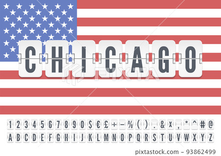 White analog airport flip board with flight info of departure destination in Chicago with full font White analog airport flip board with flight info of departure destination in Chicago with full font 93862499