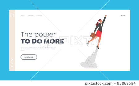 Working Success, Start Up, Goal Achievement, Career Boost Landing Page Template. Happy Business Woman Character Take Off 93862584