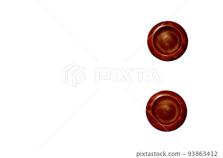 Two red copper ginger wooden isolated circles. Elements of art and decoration 93863412