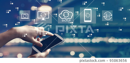 Backup concept with person using smartphone 93863656