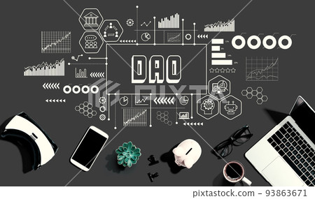 DAO theme with electronic gadgets and office supplies 93863671