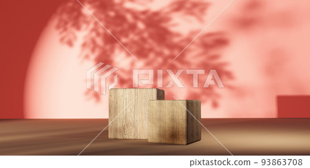 Wooden cube blocks in a room with shadow of trees - 3D 93863708
