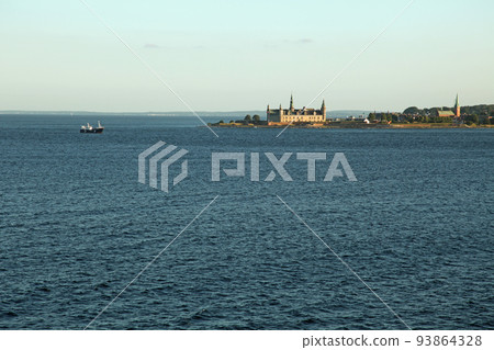 Kronborg Castle on the Helsingor coast from a boat 93864328