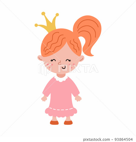 Cute princess with beautiful hairstyle. little girl in dress. Crown on head. Funny character. Illustration for children. Poster nursery. 93864504
