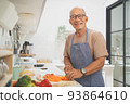 Portrait of Asian senior man in kitchen 93864610