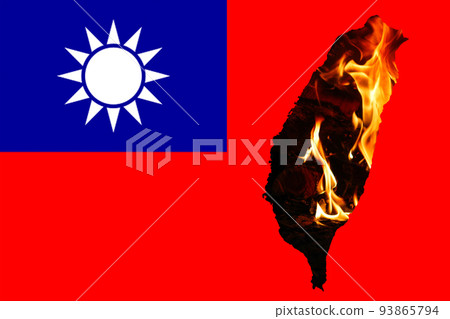 Defocus Taiwan flag, official colors and proportion correctly. National Taiwan flag. Taiwan map. Democracy. War and fire and flame. War between China and Taiwan. Out of focus Defocus Taiwan flag, official colors and proportion correctly. National Taiwan flag. Taiwan map. Democracy. War and fire and flame. War between China and Taiwan. Out of focus 93865794