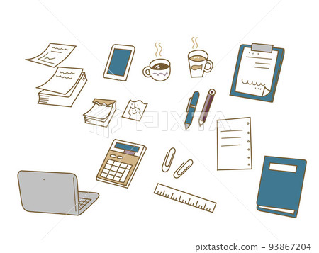 辦公文具和飲料插圖集 辦公文具和飲料插圖集 93867204
