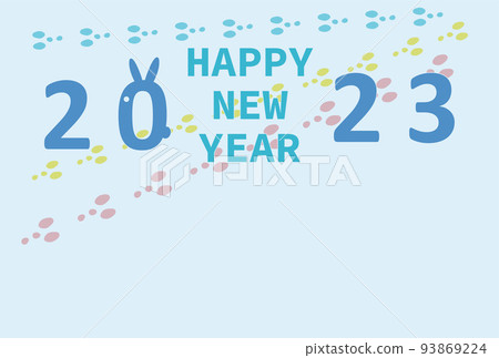 兔子新年賀卡模板_簡單的新年賀卡，彩色腳印 93869224
