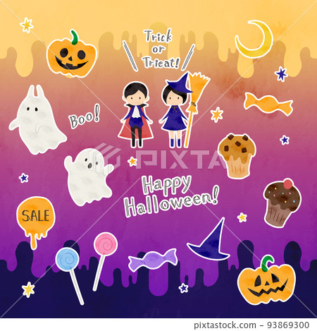 Analog style Halloween illustration set (with white border) 93869300